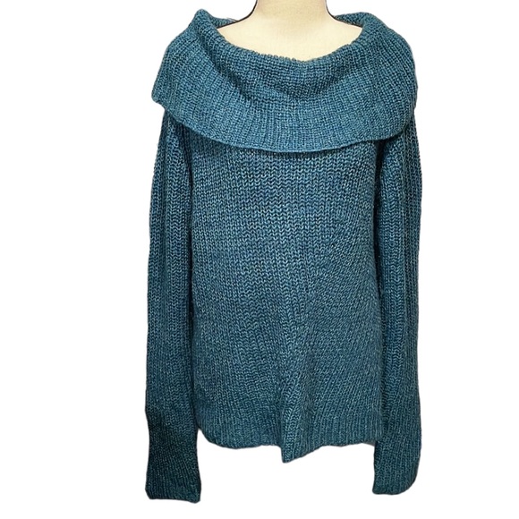 Faded Glory Aqua Baltic Sea Shawl Collar High Low Womens Sweater Size XL (16-18) - Picture 2 of 16
